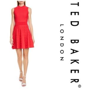 Ted Baker Kamylia Scalloped Knit Skater Dress Bright Red Sz 4